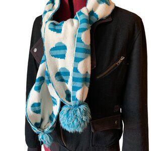 VINTAGE - 80´ Love scarves with pompom Aqua blue - Rare Original